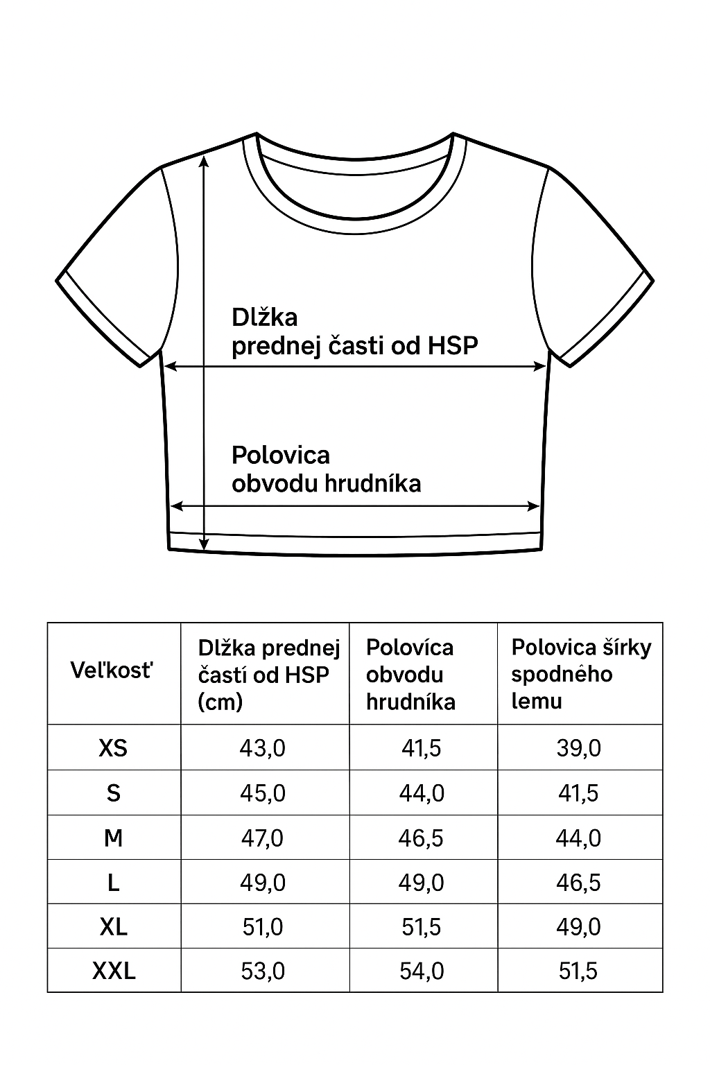 crop top - rozmery